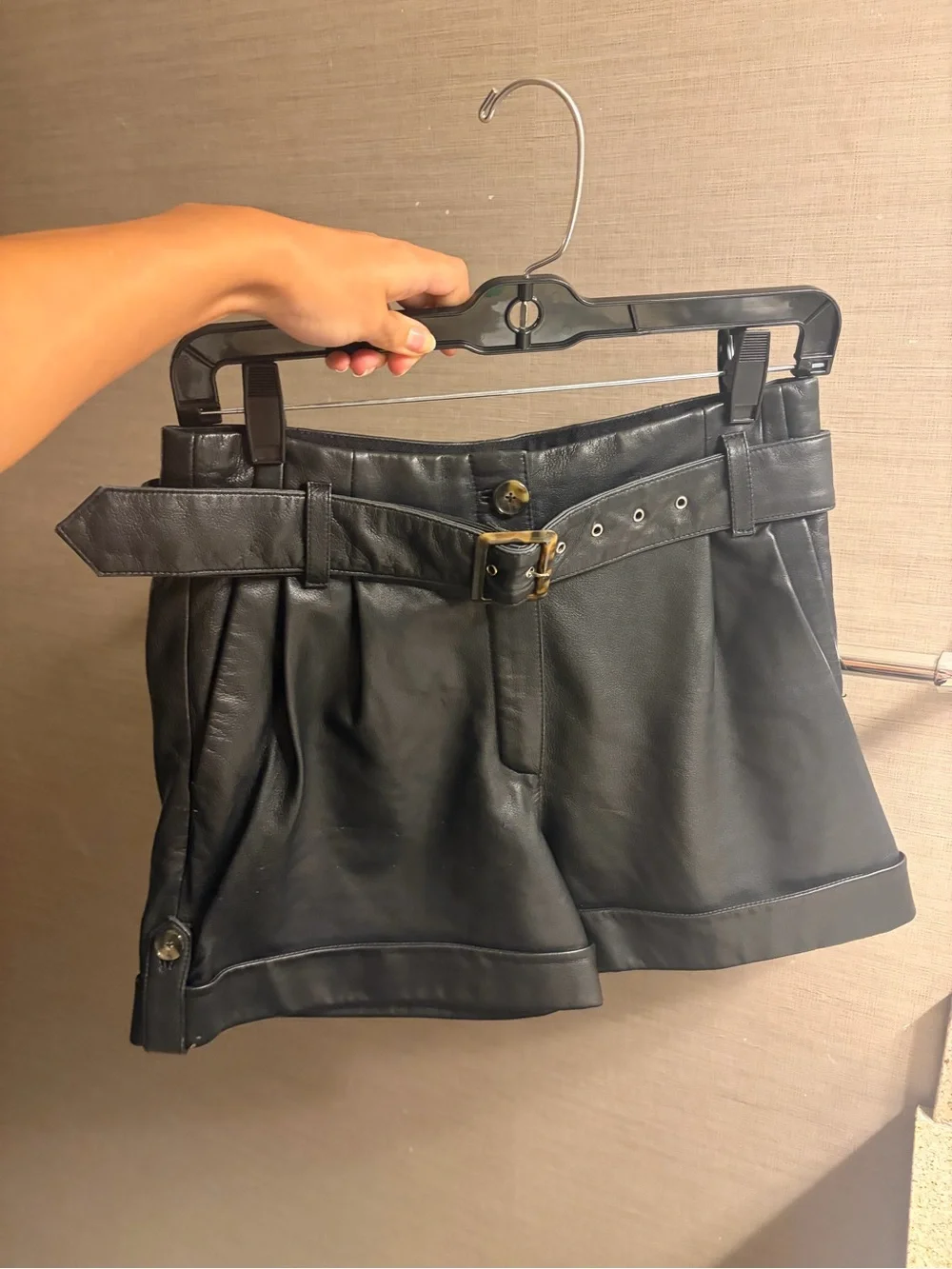 baldwin Black Faux Leather High-Waist Belted Shorts